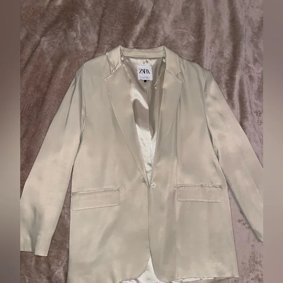 Zara olive satin suit jacket and pants S - Picture 5 of 6